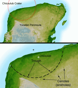 Map showing the impact zone of the Chicxulub crater